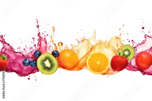 Fruits with splashes and water drops on white background