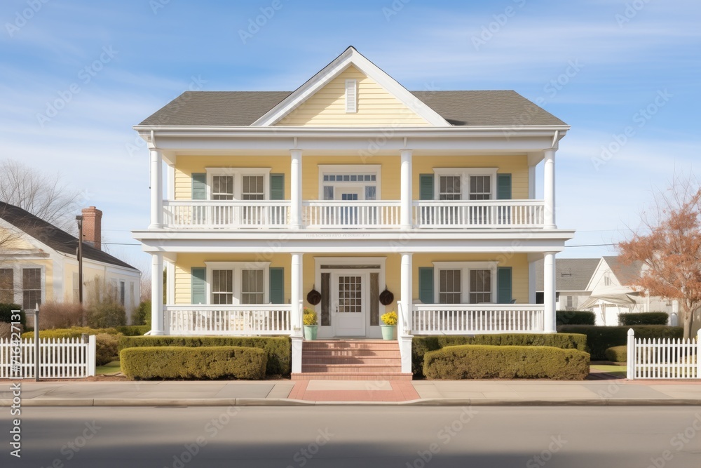 colonial with side porches, symmetrical front facade