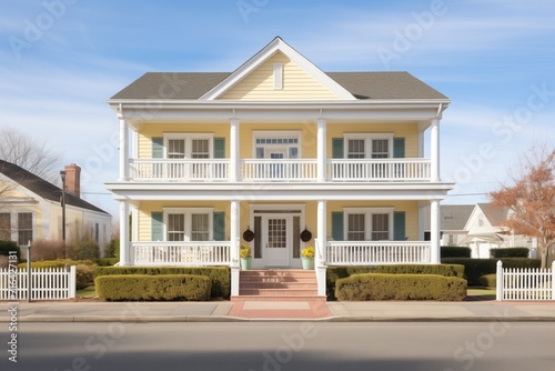 colonial with side porches, symmetrical front facade