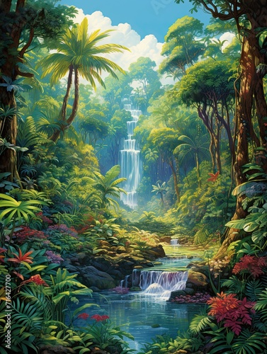 Serene Rainforest Canopies  A Jungle Island Artwork Merging Nature s Beauty