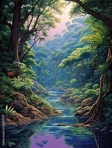 Serene Rainforest Canopies: Riverside Journey beneath the Emerald Veil