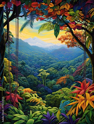 Vibrant Rainforest Canopy: A Serene & Colorful Landscape