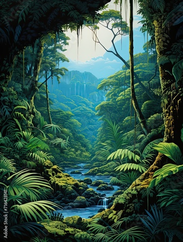 Serene Rainforest Canopies  A Breathtaking Artistic Rendering of Rainforest Basin Landscape