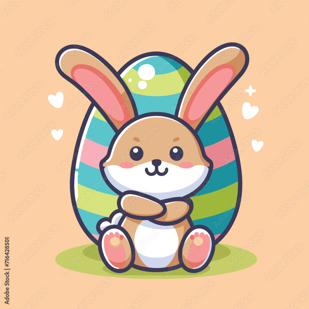 Obraz premium cute rabbit easter egg pose cartoon flat illustration