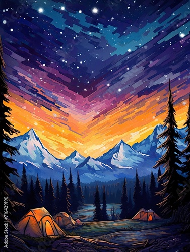 Starry Night Campsites  High Altitude Plateau Art Print - Stars Up Close