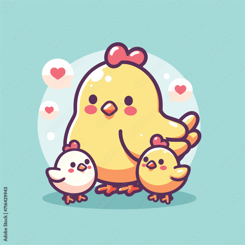 cute mom chicken and chick cartoon flat illustration cute mom chicken and chick cartoon flat illustration