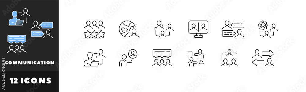 Communication icon set. Linear style. Vector icons