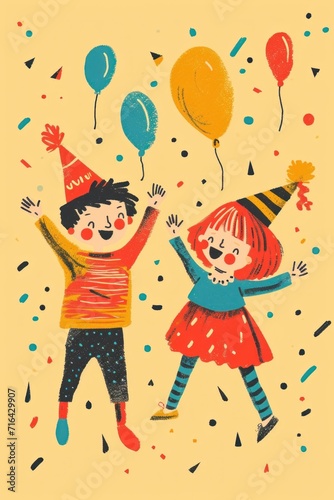 A birthday card featuring two kids filled with joy.