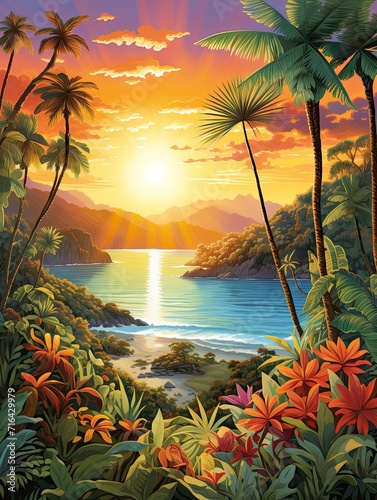 Sun-kissed Beach Scene: Island Artwork from Tropical Bays National Park Print