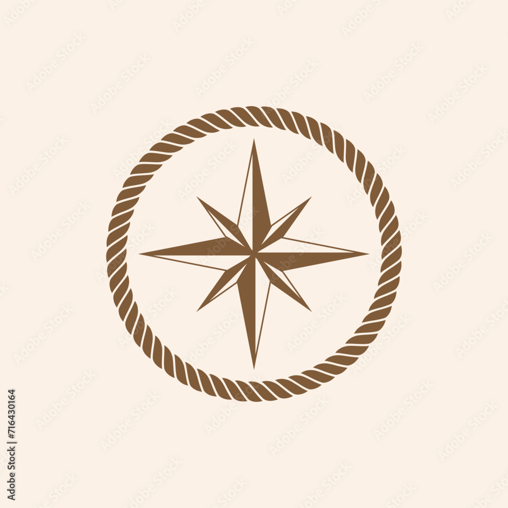 Nautical Compass Rose with Rope Compass Logo Design
Nautical Compass Rose with Rope Compass Logo Design