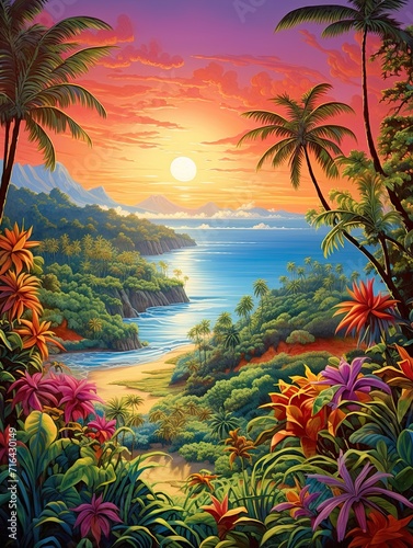 Sun-Kissed Bays: Rolling Hills Art Featuring Tropical Beach Landscape and Scenic Vista