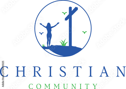 Christian worship woman lifting hands silhouette minim vector illustration