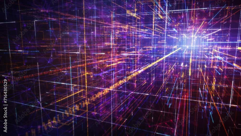 Flight in virtual space with code lines. Flight in virtual space with code lines.