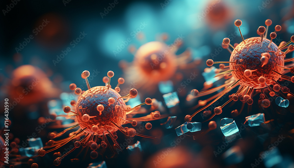 human immune cells, Cancer cells on scientific background ...