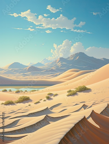 Sunlit Sand Dune Vistas: a Stunning Artwork Showcasing Contrasting Desert Island Beauty