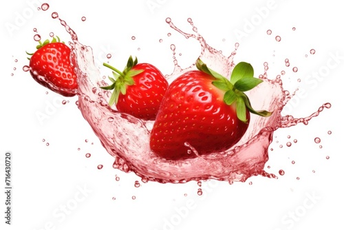 Strawberries with splashes and drops of strawberry juice