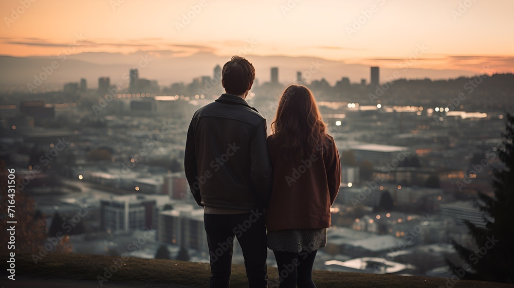 Fototapeta premium Lovers, Side view of a couple looking at the stars , lovers, side view, looking at stars