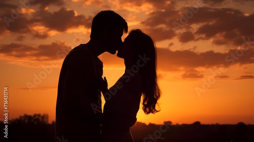 Lovers, Silhouette of a couple kissing against a colorful sky , lovers, silhouette, colorful sky