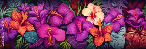 Tropical flowers pattern with leaves