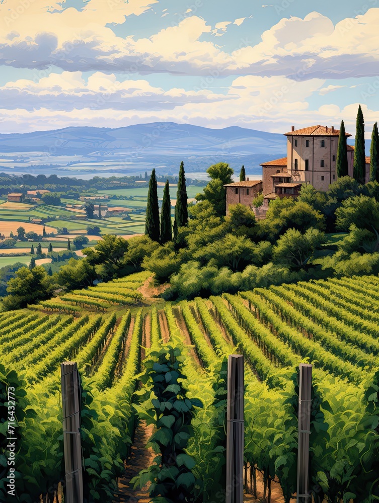 Timeless Tuscan Vineyards: Plateau Art Print Featuring Elevated Vineyard Views