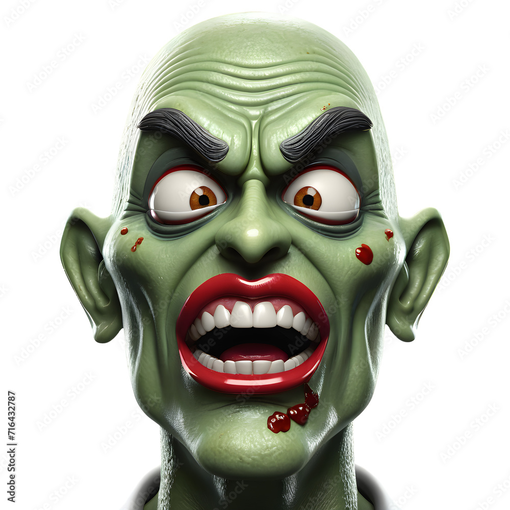 3d character Scary Zombie face, 3d rendering style in transparent background 3d character Scary Zombie face, 3d rendering style in transparent background