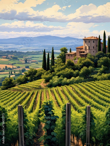 Timeless Tuscan Vineyards: Plateau Art Print Featuring Elevated Vineyard Views
