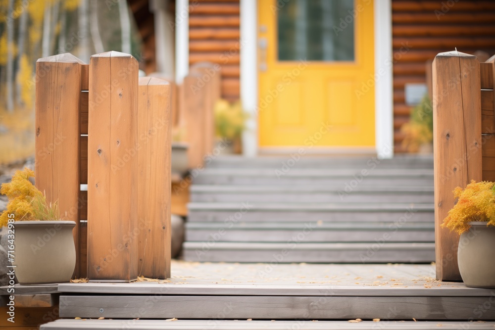 closeup of cabins wooden door and stone steps closeup of cabins wooden door and stone steps