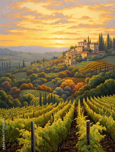 Timeless Tuscan Vineyards: Vibrant Landscape with Lush Vineyard Colors