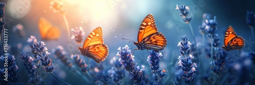  Butterflies On Spring Lavender Flowers Under, Banner Image For Website, Background, Desktop Wallpaper