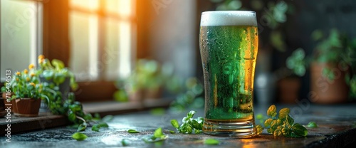One Faceted Large Glass Green Beer, HD, Background Wallpaper, Desktop Wallpaper