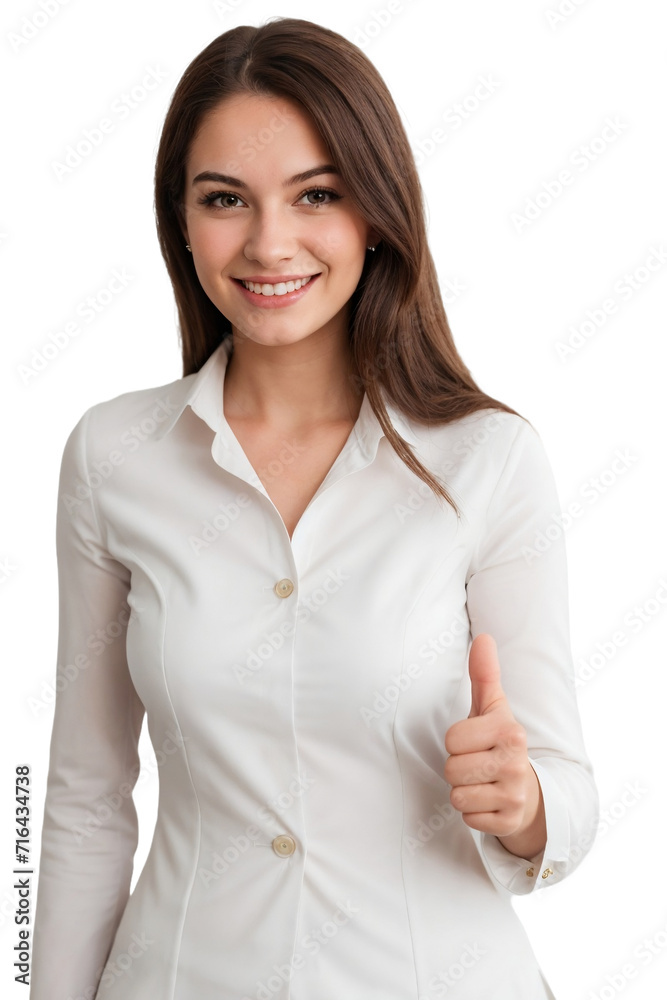 A businesswoman confidently smiling and giving a thumbs up, isolated, transparent background, no background. PNG A businesswoman confidently smiling and giving a thumbs up, isolated, transparent background, no background. PNG