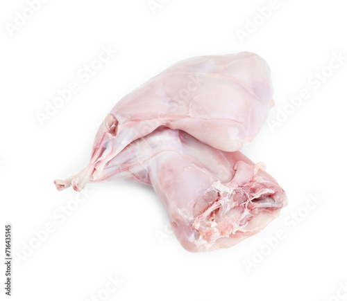 Fresh raw rabbit legs isolated on white, top view