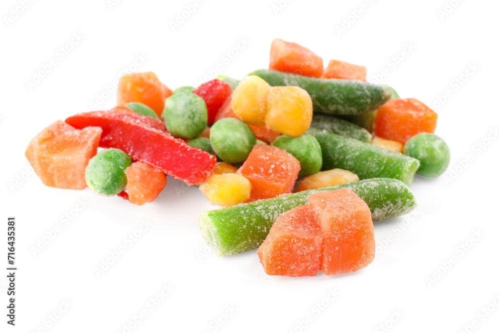 Mix of different frozen vegetables isolated on white
