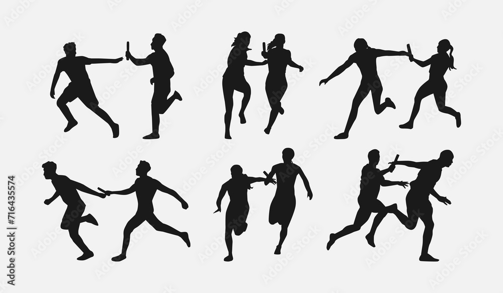 silhouette set of relay race. sport, running. vector illustration.