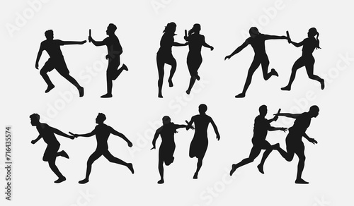 silhouette set of relay race. sport, running. vector illustration. photo