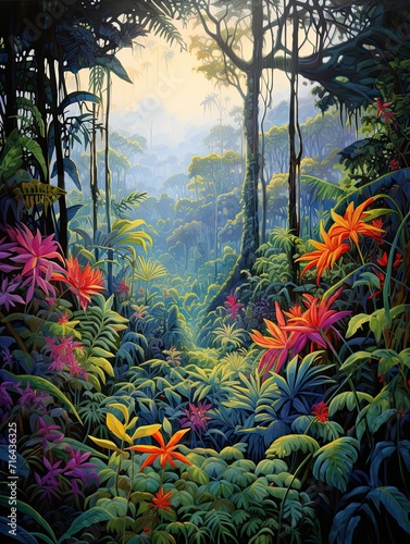 Exotic Jungle Wildlife: Acrylic Landscape Art - Tropical Meadow Painting