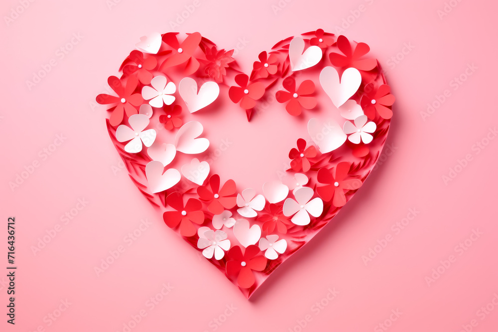 Poster or banner with papercut red hearts symbol of love and Valentines day.