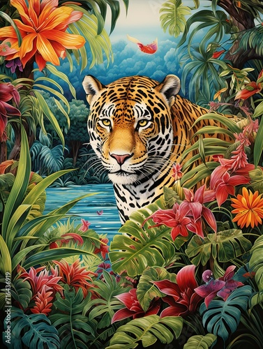 Tropical Jungle Wildlife  Vibrant Ocean Wall Decor with Exquisite Tropical Beach Art