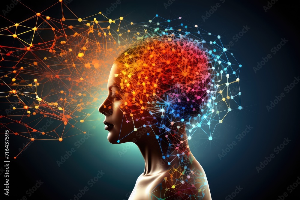 Colorful Brain, canvas of creativity, mindscapes artistry. Ingenious visionary, brilliant spectrums of imaginary realms. Creative cognition thinking blend conceptual brainwaves, imagery and innovation