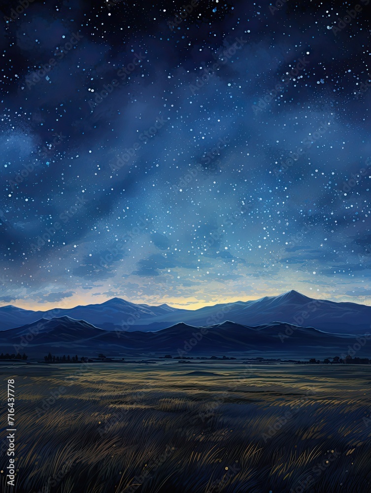 Twinkling Starlit Plains: Constellation Delight in Sprawling Night Sky Artwork