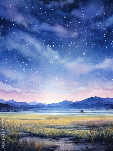 Twinkling Starlit Plains: A Majestic National Park Art Print Under the Stars