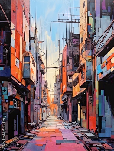 Urban City Skylines: Pathway Painting Unveils Mesmerizing City Streets Artwork