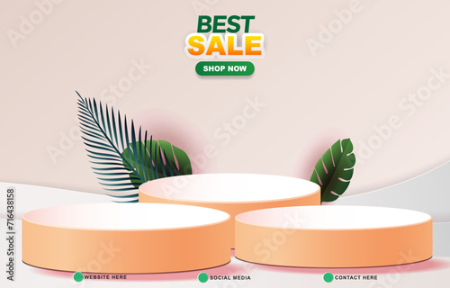 best sale template banner with blank space 3d podium for product sale with abstract gradient pink and white background design