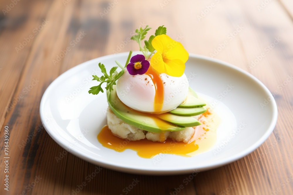 rice cake with avocado and poached egg on top