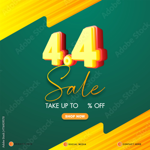 4.4 sale discount template banner with copy space for product sale with abstract gradient green and yellow background design