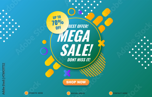 best offer mega sale discount template banner with copy space for product sale with abstract gradient blue and green background design