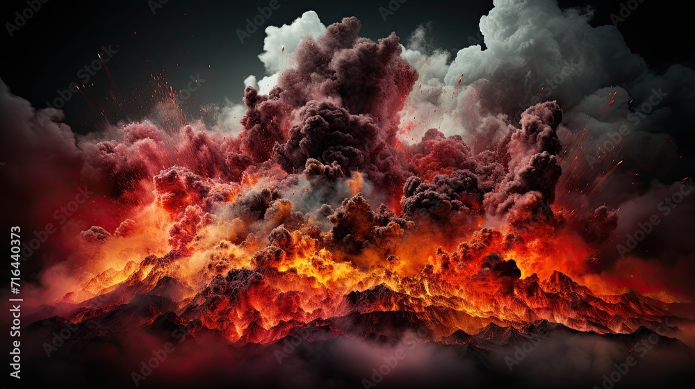 large volcanic eruption with a large release of smoke and ash close-up, natural disaster, Generative AI large volcanic eruption with a large release of smoke and ash close-up, natural disaster, Generative AI