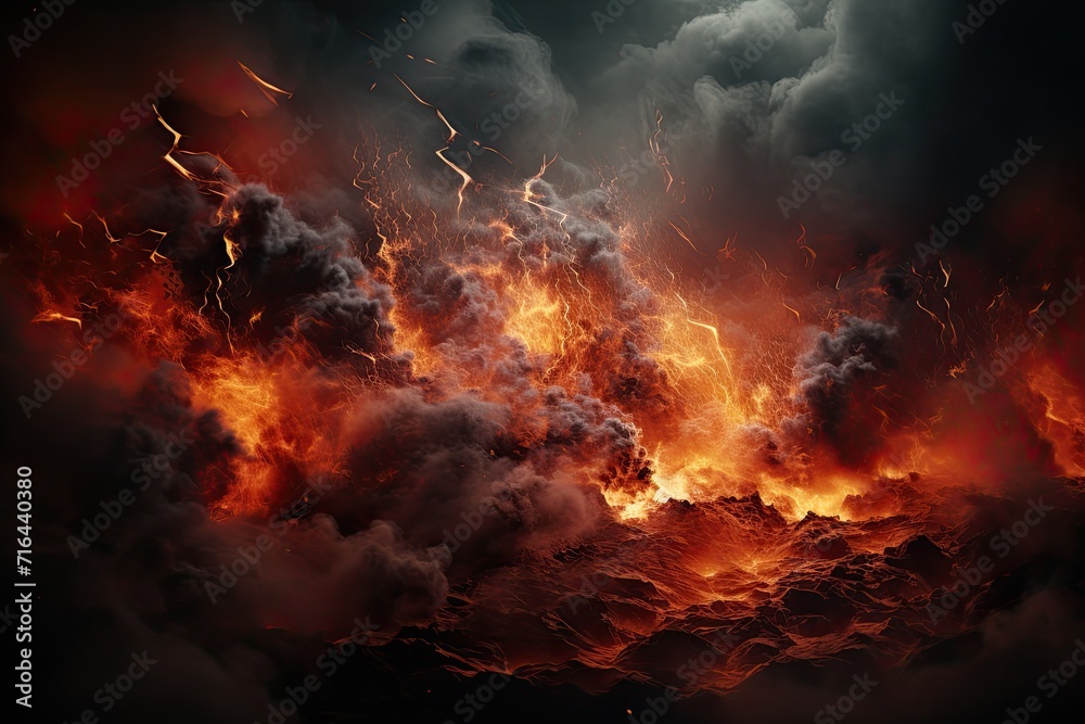 large volcanic eruption with a large release of smoke and ash close-up, natural disaster, Generative AI - obrazy, fototapety, plakaty 