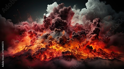 large volcanic eruption with a large release of smoke and ash close-up, natural disaster, Generative AI
