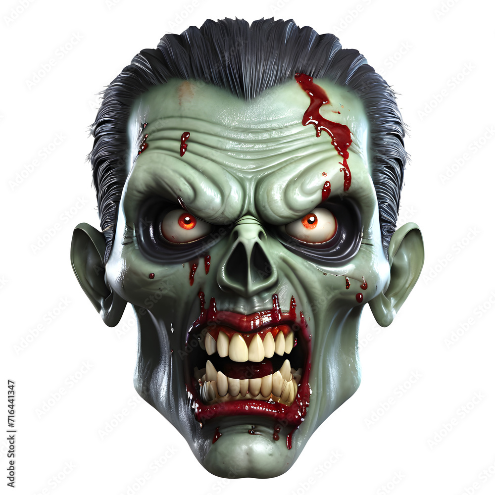 3d character Scary Zombie face, 3d rendering style in transparent background 3d character Scary Zombie face, 3d rendering style in transparent background